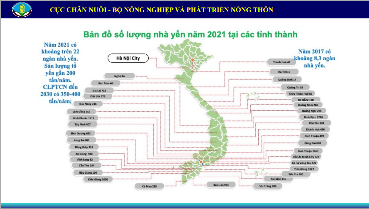 Bản đồ phân bố số lượng nhà yến tại Việt Nam năm 2021